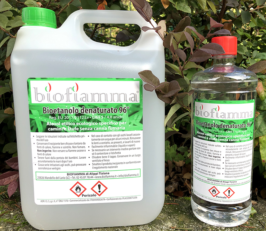 Bioetanolo naturale inodore 5 litri biologico farm light 95% per camino e  stufe